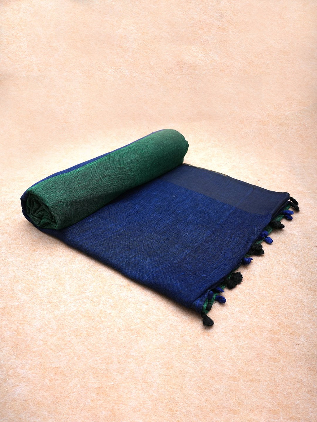 Azure Blossom Pure Linen Saree in Blue & Green