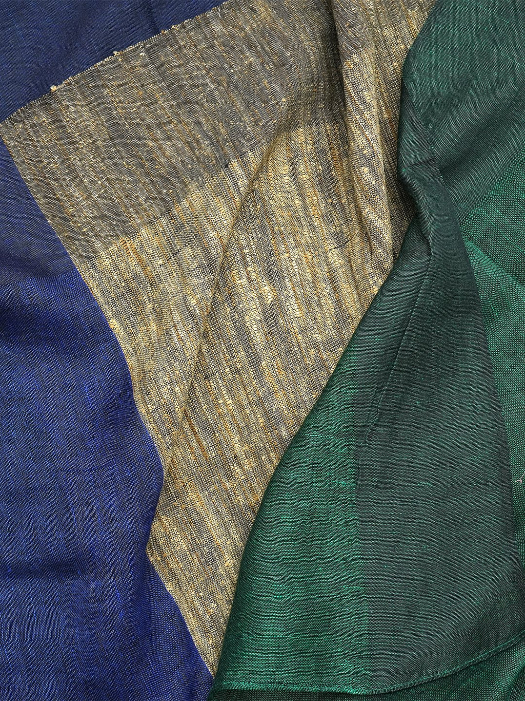 Azure Blossom Pure Linen Saree in Blue & Green
