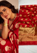 Women Red Chanderi Tissue Silk Saree