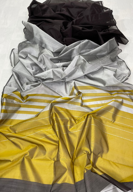 Pure Handloom PATTU SILK Multi Color Patli Pallu Saree