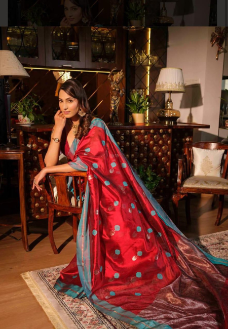 Chanderi Handwoven Pure Silk Saree With Pattu Silk And Mushru Border