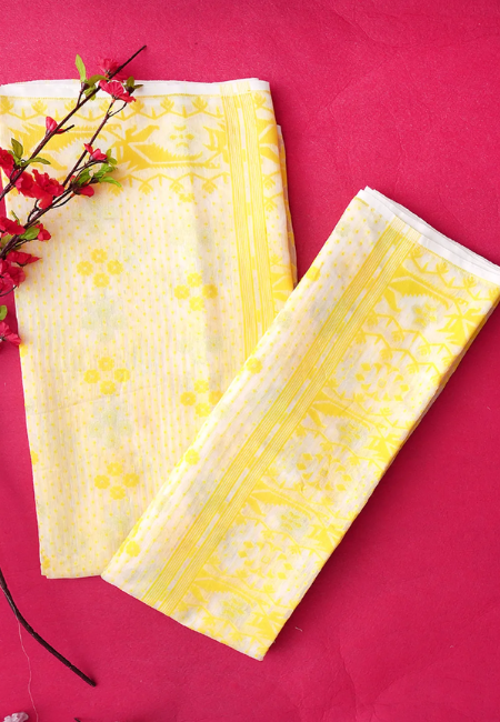 Unstitched Golden Aura Pure Cotton Jamdani Suit Material Set