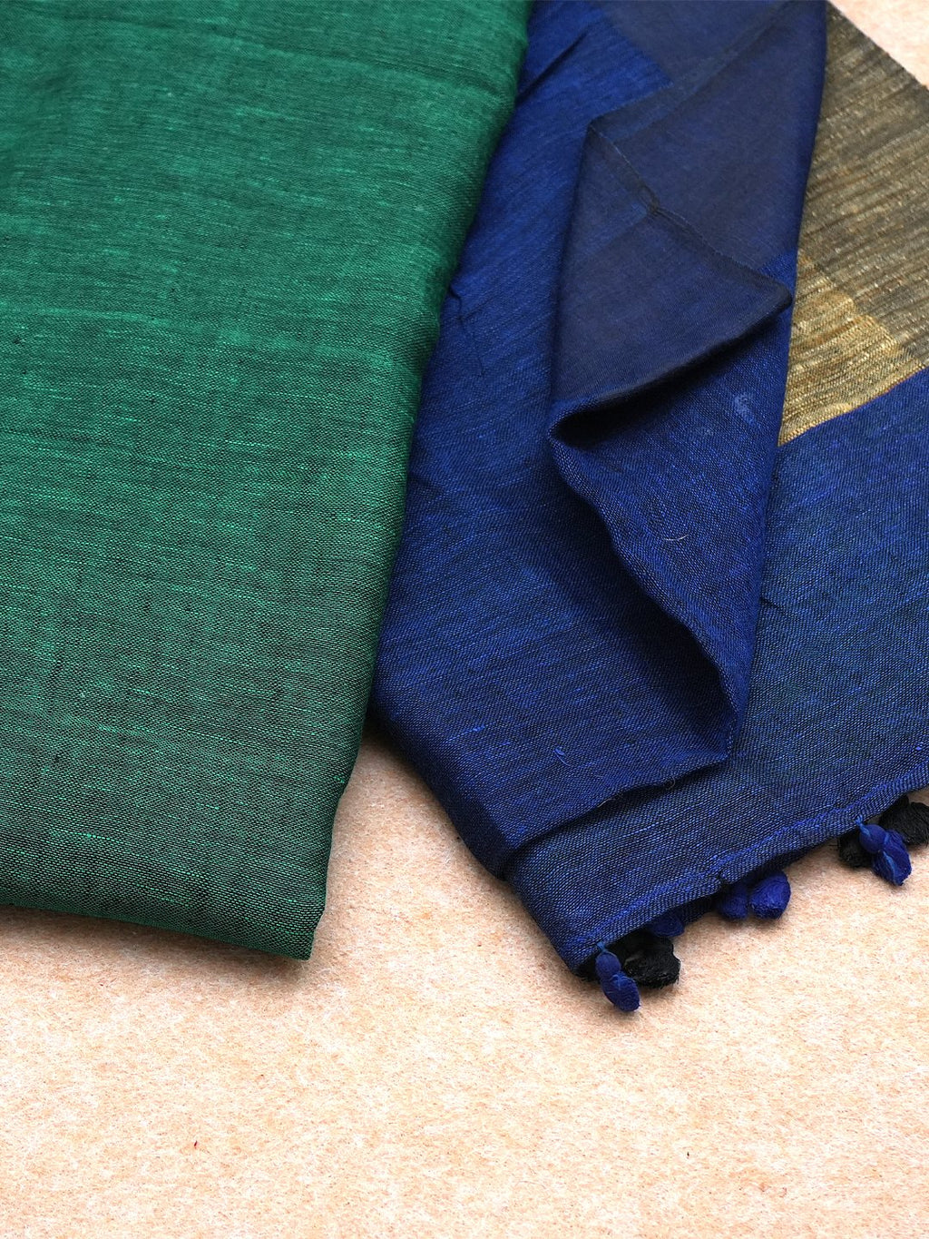 Azure Blossom Pure Linen Saree in Blue & Green