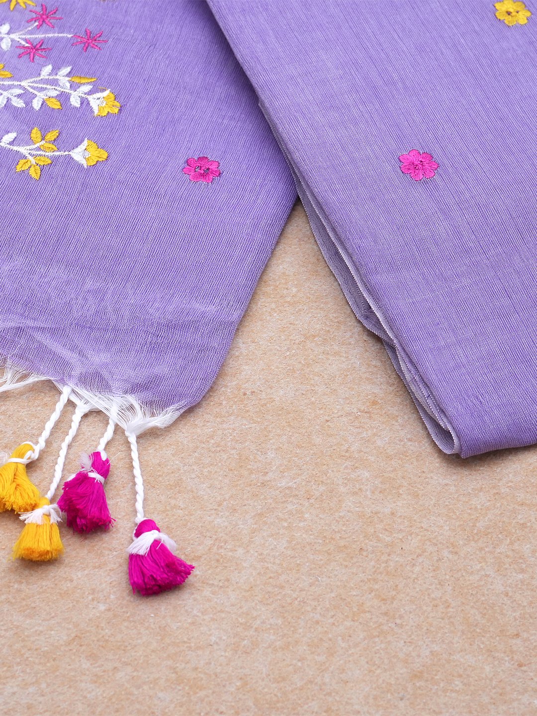 Lilac Whisper Embroidered Pure Handloom Cotton Saree