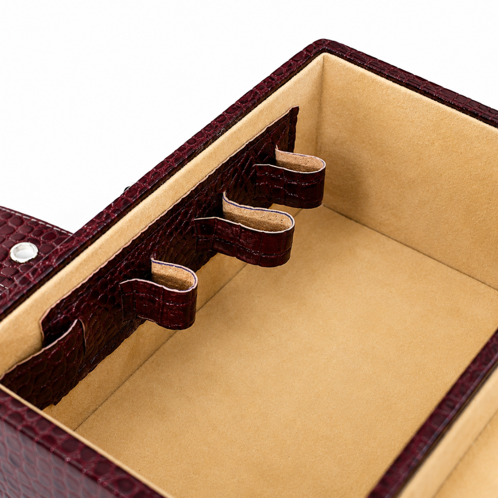 Luxury Brown Crocodile Leather Jewellery Vanity Box with Mirror, Multi-Layer Expandable Storage & Portable Travel Organizer (20.32 × 17.27 × 16.51 cm)