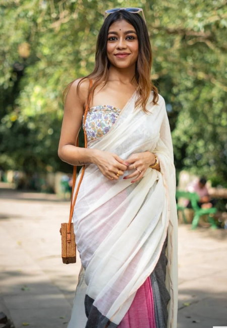 Khadi  Saree White