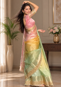 Premium Soft Tissue Silk Multi Shade Saree with Soft Mirror Border