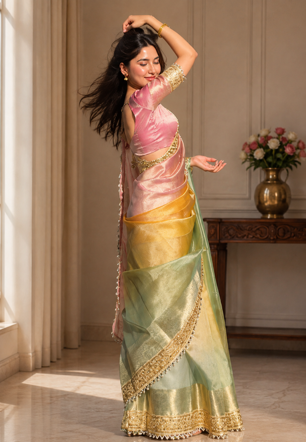 Premium Soft Tissue Silk Multi Shade Saree with Soft Mirror Border