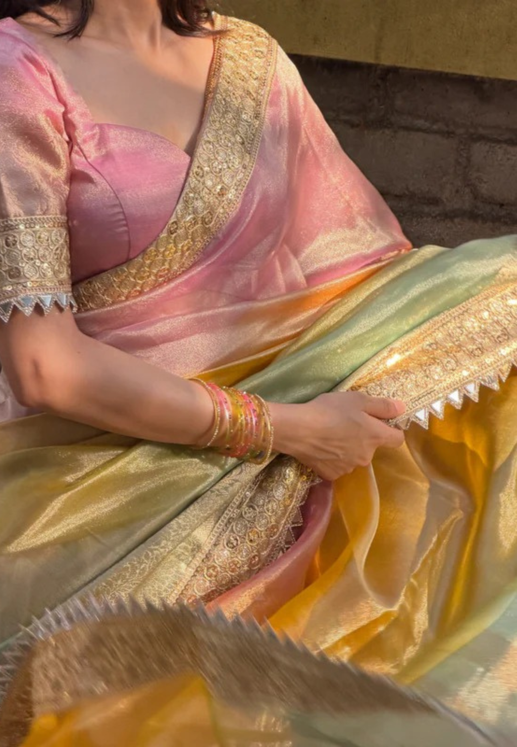 Premium Soft Tissue Silk Multi Shade Saree with Soft Mirror Border
