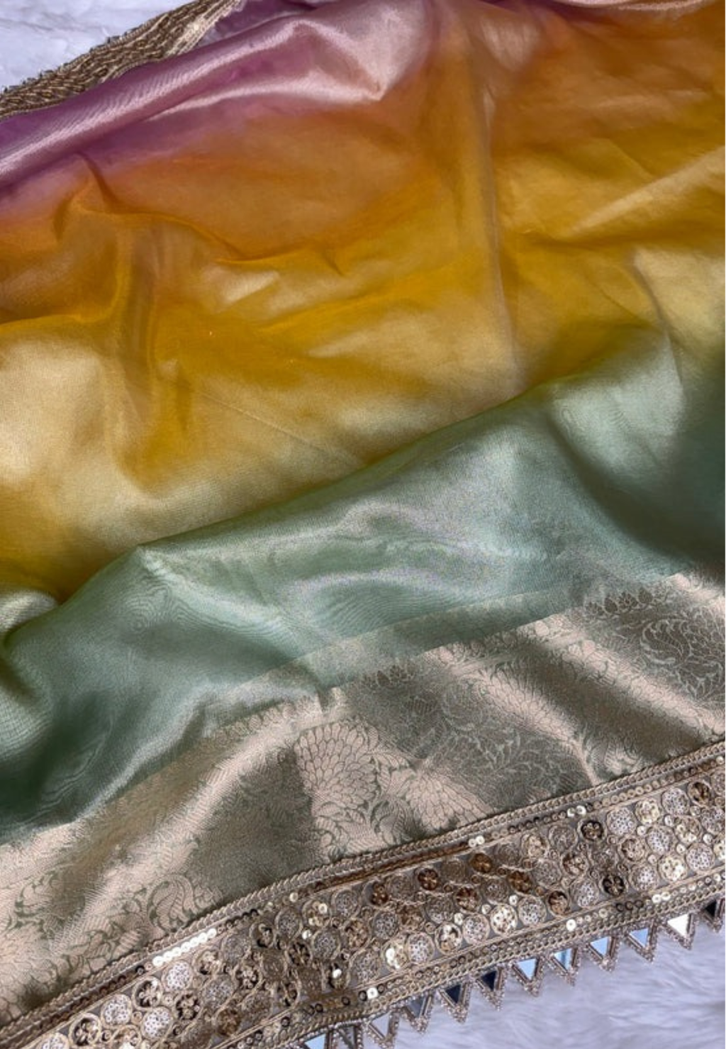 Premium Soft Tissue Silk Multi Shade Saree with Soft Mirror Border