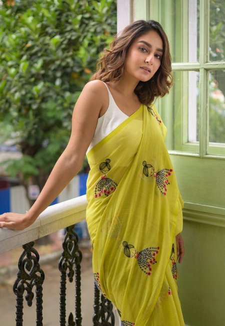 Emerald Flight Mul Cotton Saree with Butterfly Motif