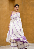 Elegant White Pure Mulmul Cotton Saree with Purple Border