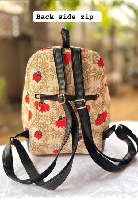 Red Floral Vine Print Stylish Everyday Backpack for Women