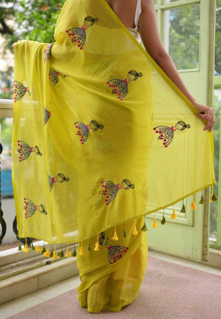 Emerald Flight Mul Cotton Saree with Butterfly Motif