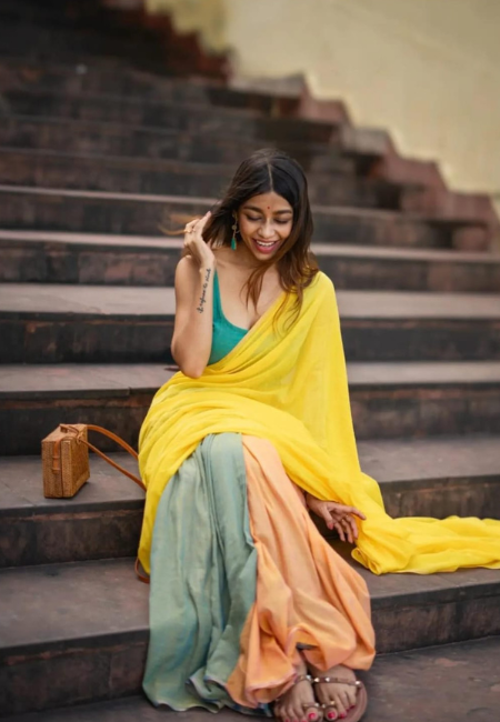 Khadi  Saree Yellow