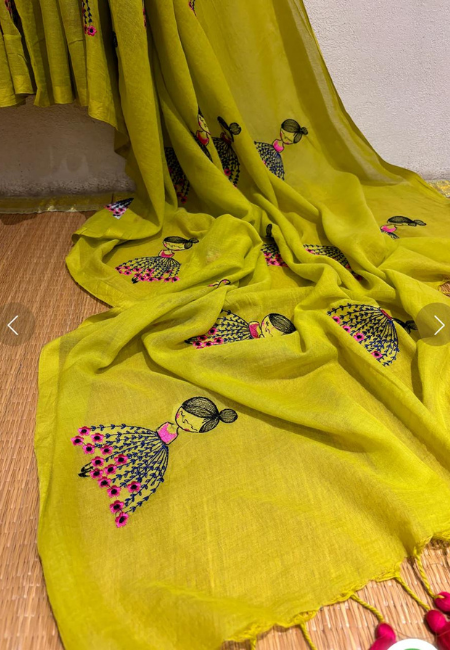 Emerald Flight Mul Cotton Saree with Butterfly Motif