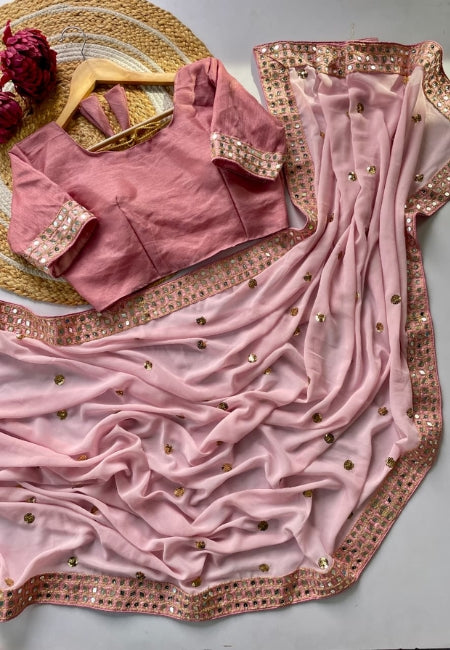Premium Pink Faux Georgette Saree with Mirror & Sequence Work