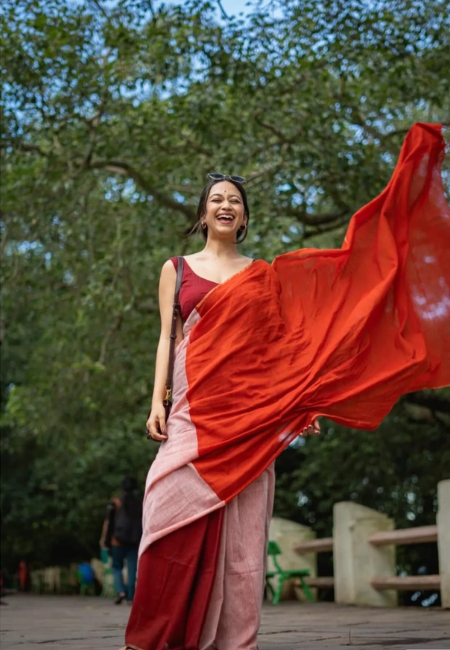 Khadi  Saree Red