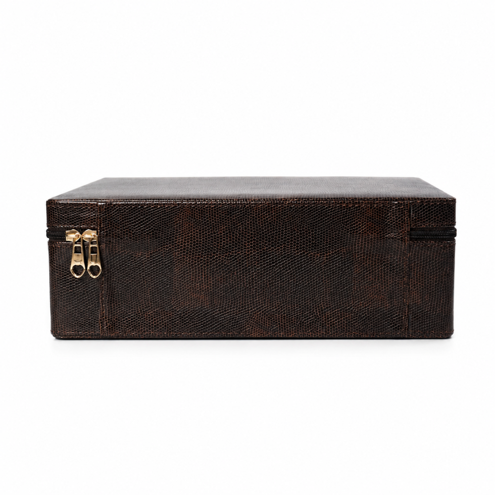 Luxury Brown Leather Bangle Storage Box with Removable Velvet Display Rolls, Necklace Pocket & Jewellery Organizer for Bangles, Bracelets, Watches & Accessories (33.02 × 20.83 × 10.16 cm)