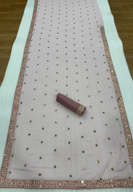 Premium Pink Faux Georgette Saree with Mirror & Sequence Work