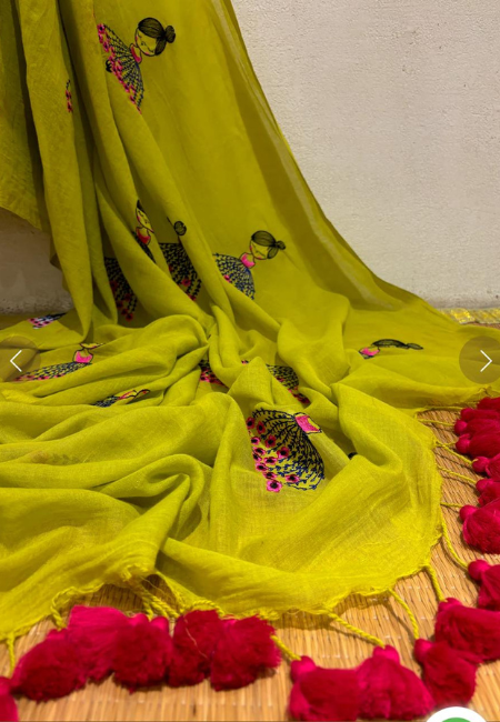 Emerald Flight Mul Cotton Saree with Butterfly Motif