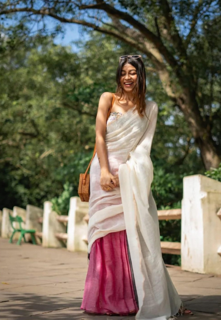 Khadi  Saree White