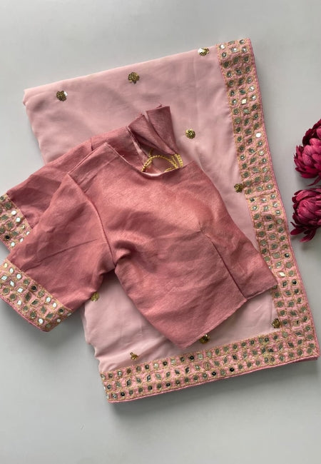 Premium Pink Faux Georgette Saree with Mirror & Sequence Work