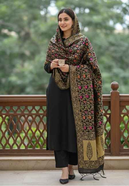 Unstitched Banarasi Soft Katan Silk Plain Suit in Black with Heavy Jaal Weaving Dupatta