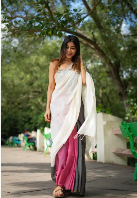 Khadi  Saree White