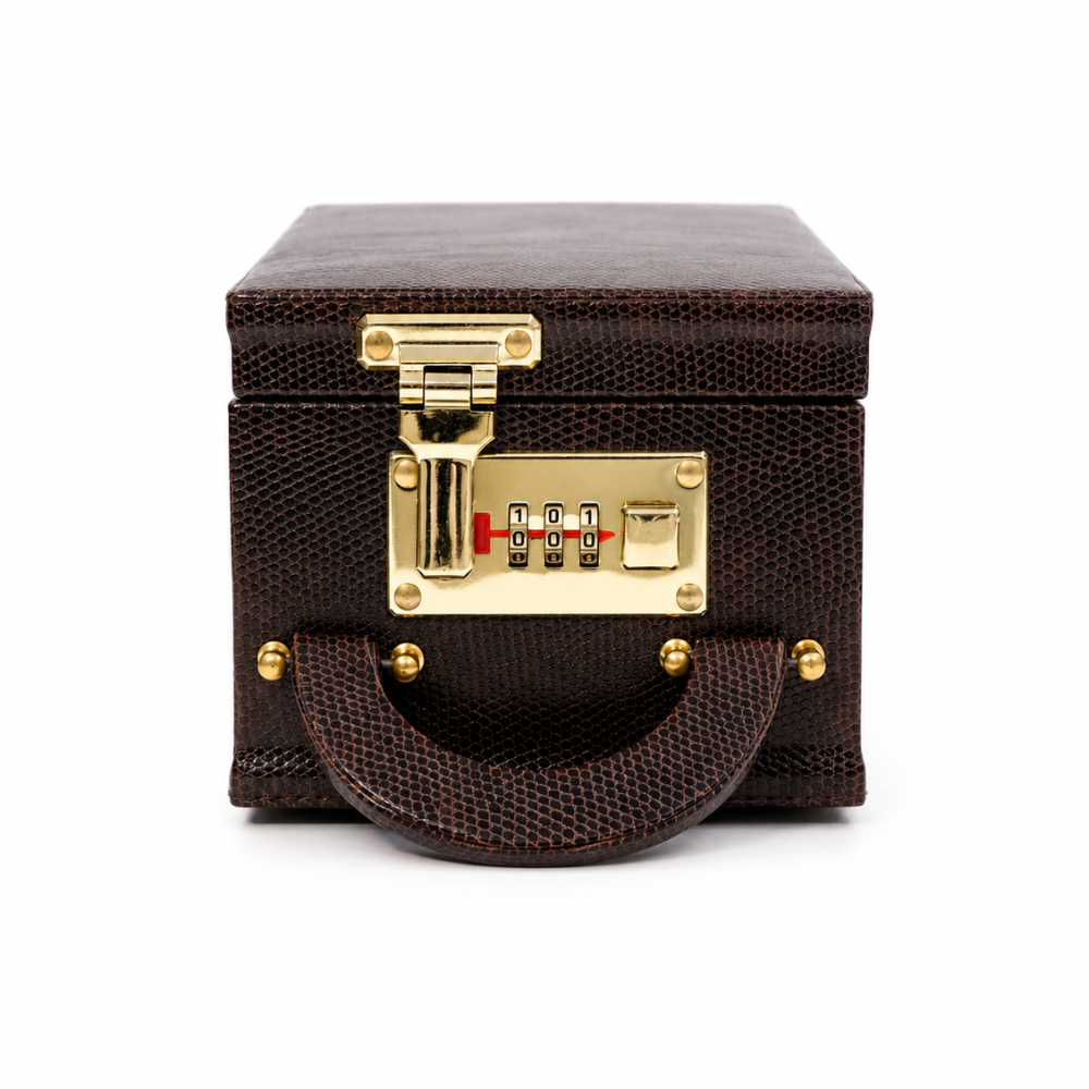 Luxury Leather Jewellery Box with Combination Lock, Removable Velvet Trays & Multi-Compartment Organizer for Rings, Earrings, Necklaces, Bangles, Watches & Accessories (30.48 × 12.95 × 10.16 cm)