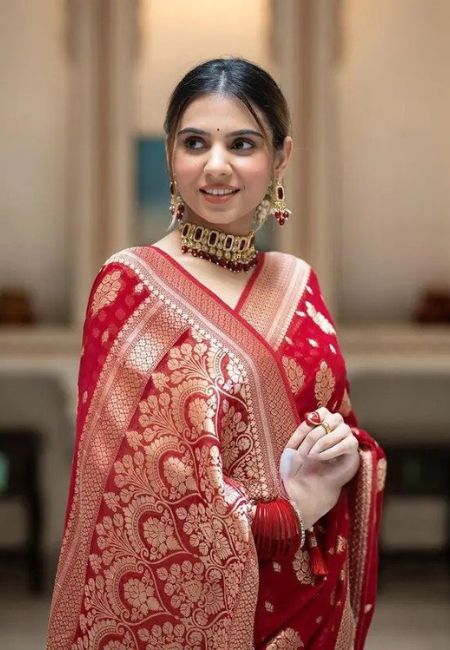 Majestic Red Semi-Georgette Silk Water Zari Saree – Lightweight & Premium Finish