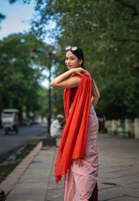 Khadi  Saree Red