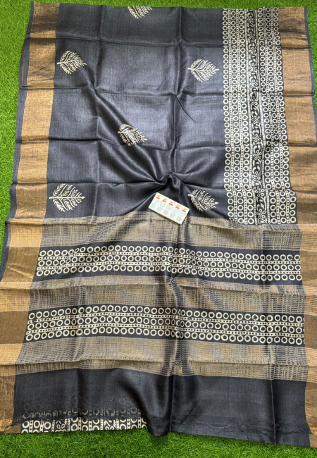 Pure Handloom tussar silk printed digital hand block print