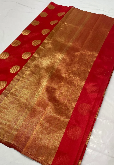Women Red Chanderi Tissue Silk Saree
