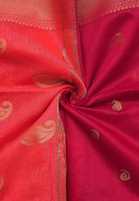 Crimson Gold  Pure Handloom Cotton Silk Saree in Red & Golden