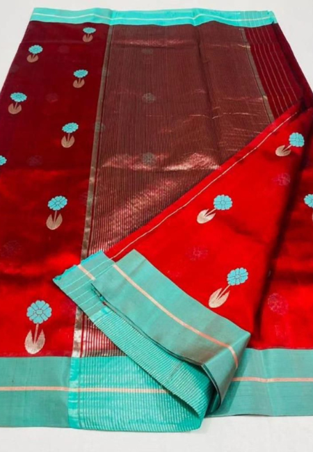 Chanderi Handwoven Pure Silk Saree With Pattu Silk And Mushru Border