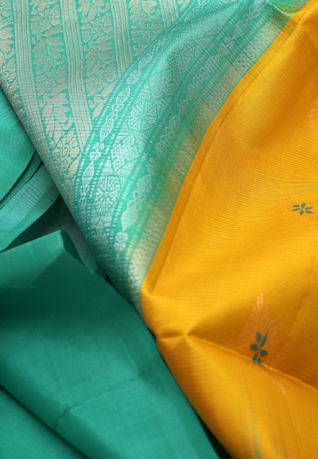 Emerald Radiance Pure Kanjeevaram Silk Saree in Green and Yellow