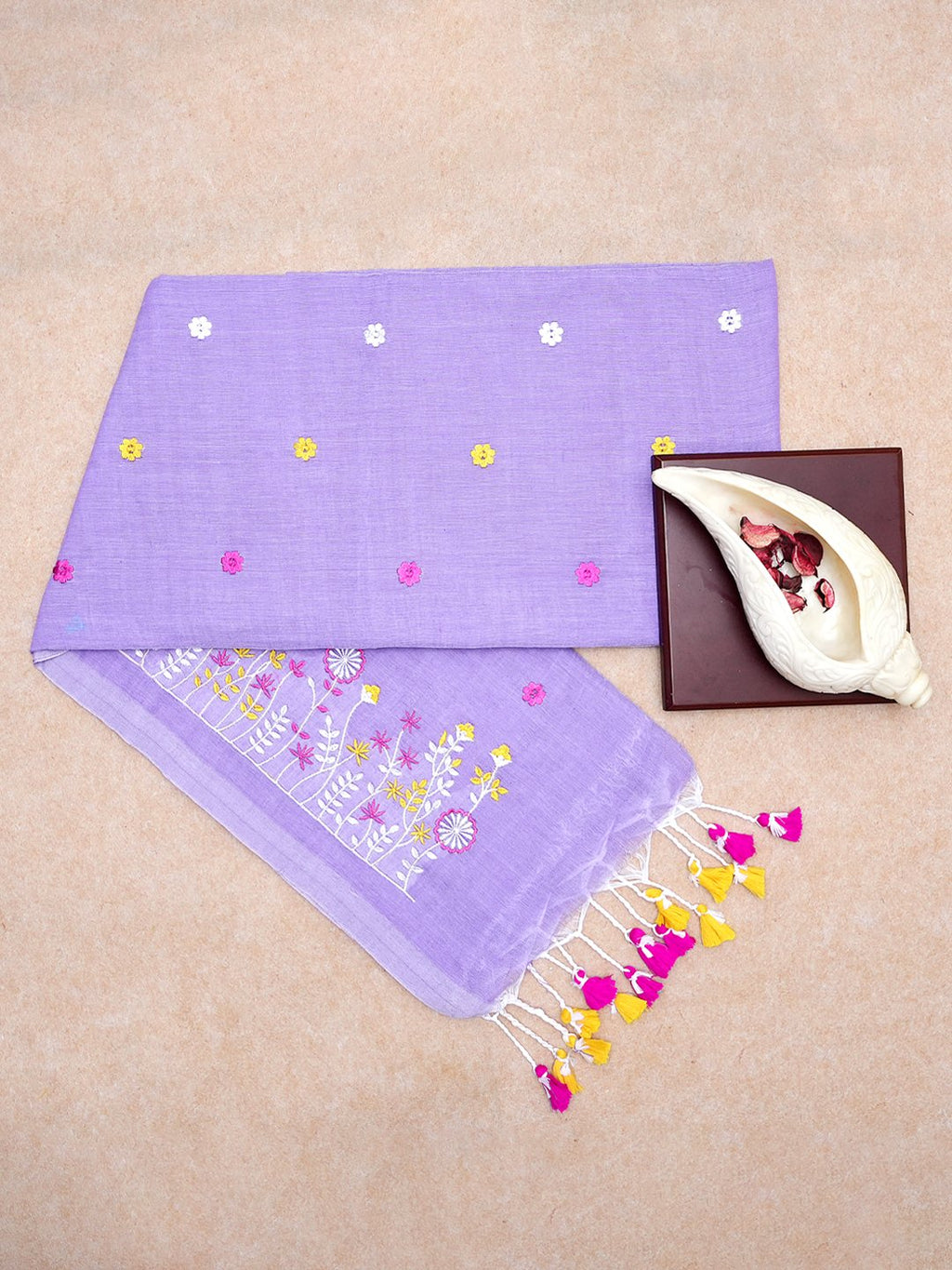 Lilac Whisper Embroidered Pure Handloom Cotton Saree
