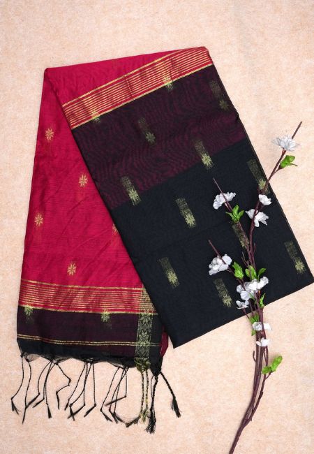 Pure Handloom Cotton Silk Saree in Red & Black