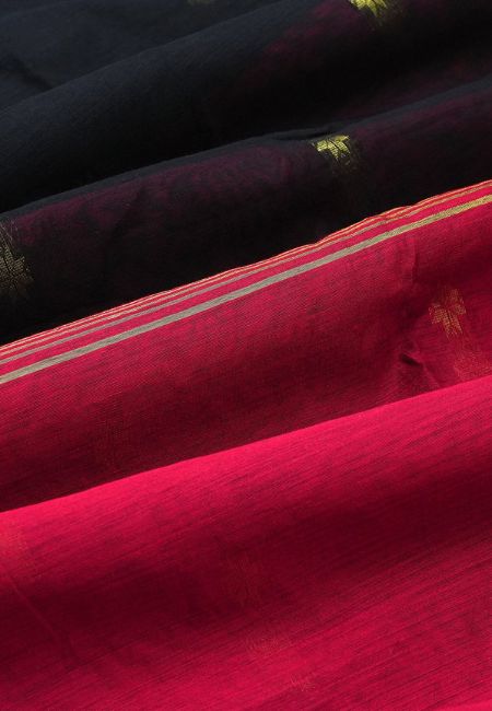 Pure Handloom Cotton Silk Saree in Red & Black
