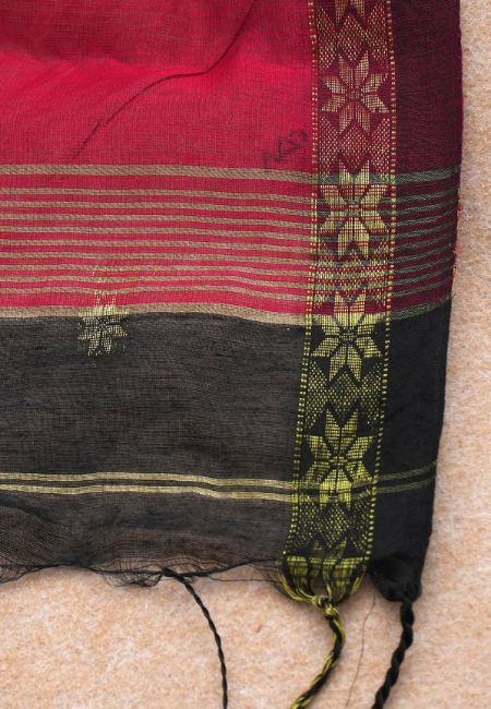 Pure Handloom Cotton Silk Saree in Red & Black