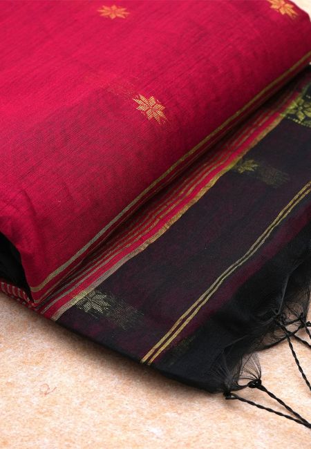 Pure Handloom Cotton Silk Saree in Red & Black