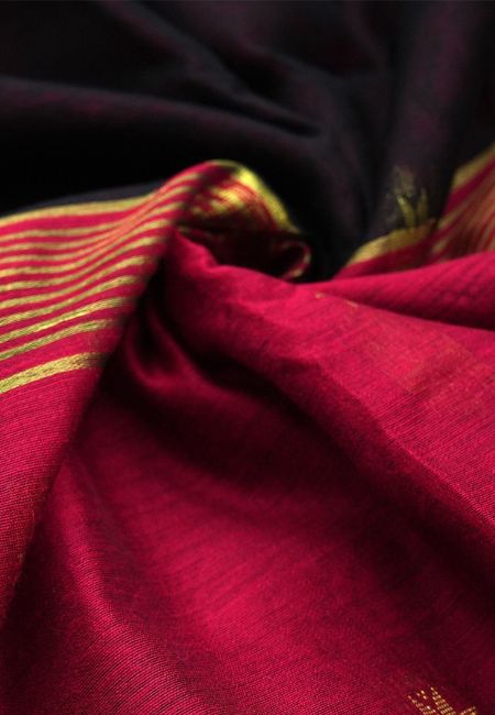 Pure Handloom Cotton Silk Saree in Red & Black