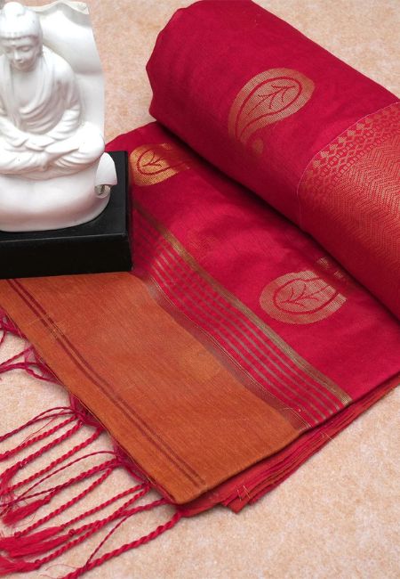 Red Grace Pure Handloom Cotton Silk Saree