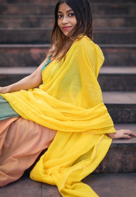 Khadi  Saree Yellow