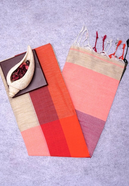 Rose Flame Pure Handloom Cotton Saree in Pink & Red