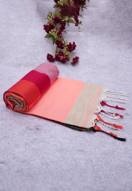Rose Flame Pure Handloom Cotton Saree in Pink & Red