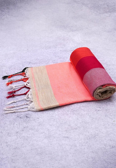 Rose Flame Pure Handloom Cotton Saree in Pink & Red