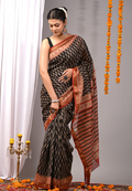Hand Block Printed Maheshwari Silk Saree – Red & Gold Border