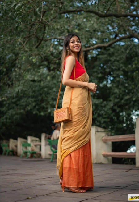 Khadi  Saree Red